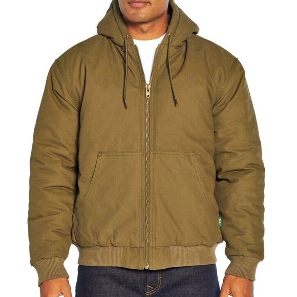 Woolrich Work Jacket Mens Large Brown Canvas Hooded Workwear Hunting Winter Zip - Picture 1 of 15